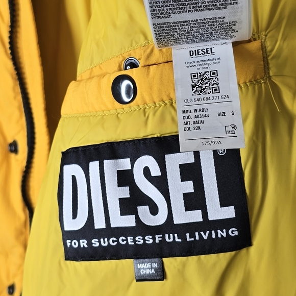 DIESEL W-ROLF jacket down jacket men's winter jacket yellow size S - Picture 11 of 16